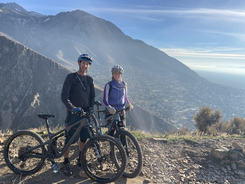 "Sarah Bennett of Trails Utah with IMBA Trail Specialist Joey Klein on the BST"