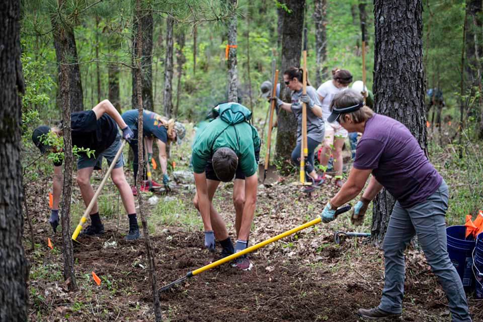 Group doing trailwork in Tahlequah, Oklahoma. Recipients of a Trail Accelerator Grant