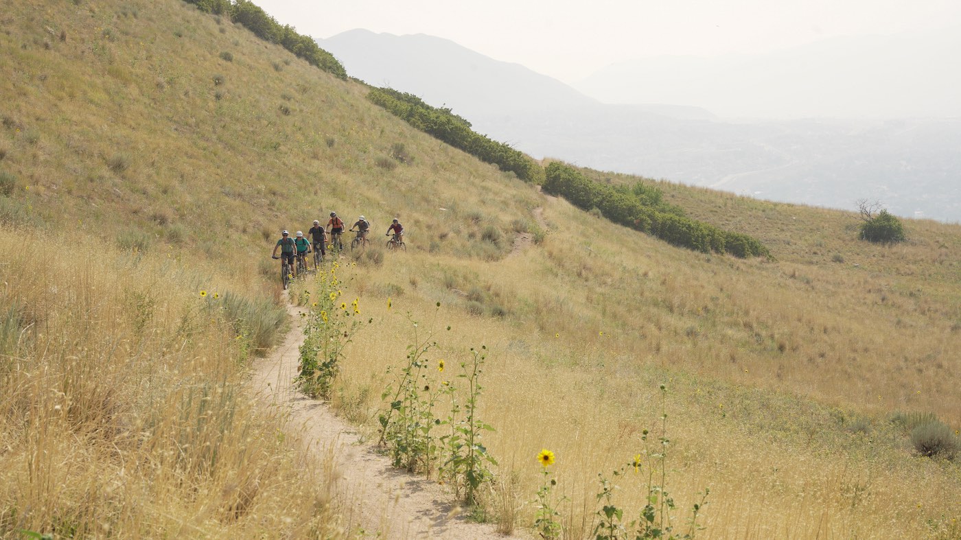 Group riding the Bonneville Shoreline Trail, an example of land access