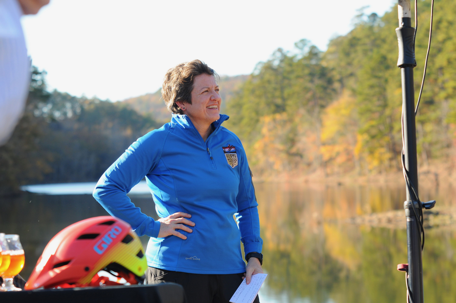 "Northwoods Trails Coordinator, Traci Berry, during the ribbon cutting at the Waterworks Trailhead ceremony."