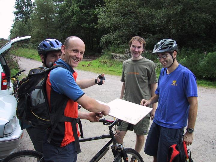 Rich Edwards, IMBA Trail Solutions, UK, DLBT, Dalbeattie, Scotland, mountain bike, trails, helmets, guys, trail head