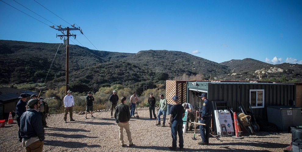 A team of volunteers gathers before a Trail Care School in Laguna Hills, CA.